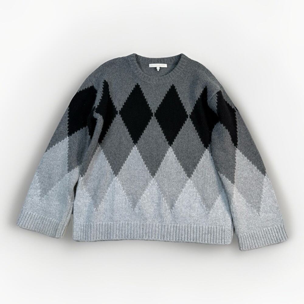 NakedCashmere Gray & Black Argyle Crewneck Sweater